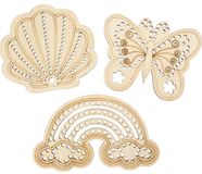 Creativ Company Wooden Shapes with Holes, Rainbow, Butterfly, and Shell 24 pieces