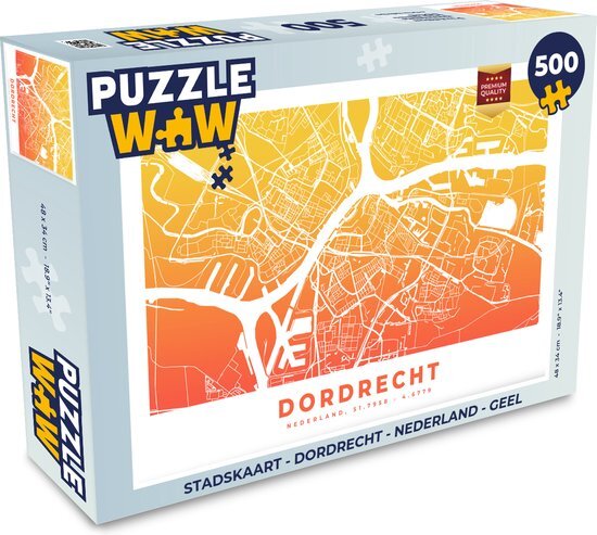 MuchoWow Puzzel Stadskaart - Dordrecht - Nederland - Geel - Legpuzzel - Puzzel 500 stukjes - Plattegrond - Sinterklaas cadeautjes - Sinterklaas voor grote kinderen