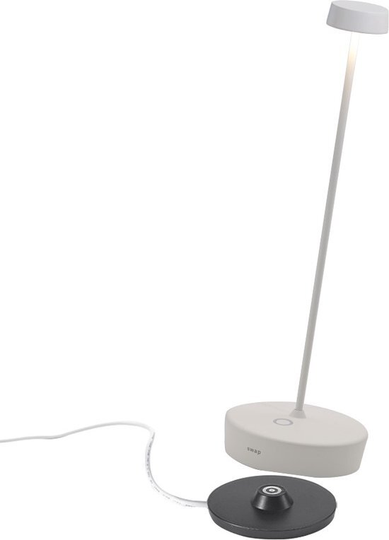 Zafferano - Swap - Wit - H32.5cm - Ledlamp - Bureaulamp – Tafellamp – Snoerloos – Verplaatsbaar – Duurzaam - Voor binnen en buiten – LED - Dimbaar - IP65 Spat Waterdicht - USB oplaadbaar