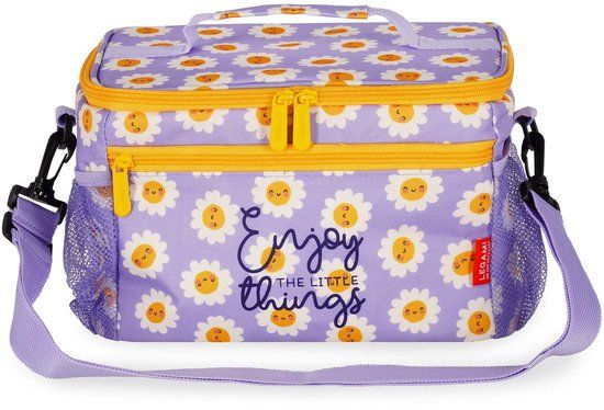 LEGAMI - Thermische lunchtas, geïsoleerde lunchtas voor kantoor, werk, lunchtas met grote inhoud van 7,7 liter, verstelbare schouderband, 28 x 17 x 15 cm, madeliefjesmotief
