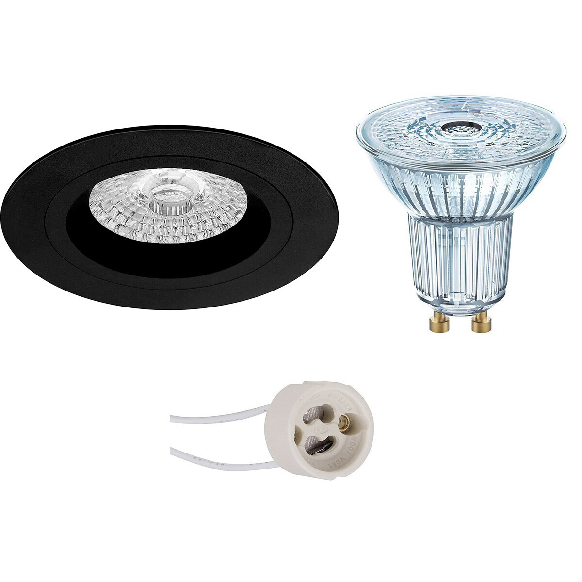 Osram - LED Spot Set - Parathom PAR16 930 36D - Pragmi Rodos Pro - GU10 Fitting - Dimbaar - Inbouw Rond - Mat Zwart - 3.7W - Warm Wit 3000K - Ã˜93mm