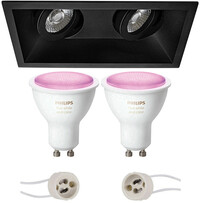 BES LED Pragmi Zano Pro - Inbouw Rechthoek Dubbel - Mat Zwart - Kantelbaar - 185x93mm - Philips Hue - LED Spot Set GU10 - White and Color Ambiance - Bluetooth