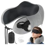 Xtrobb Reiskussen set - nekkussen - grijs - traagschuim - slaapmasker - oordopjes -
