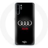 Audi Etui voor Huawei P30 Audi Logo metaal zwarte achtergrond Maniacase