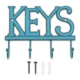 Comfify Sleutelhouder "Keys" - Aan de wand gemonteerde Westerse Sleutelhouder | 4 Sleutelhangers |Decoratief Gietijzeren Sleutelrek| met Schroeven en Ankers - 6x8"- Ca-1506-04 Rustiek Blauw