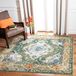 SAFAVIEH Monaco Collection MNC243F tapijt, boho-chic-medaillon, used-look, pluisvrij, voor woonkamer, slaapkamer, vierkant, 1,5 x 1,5 m, bosgroen/lichtblauw
