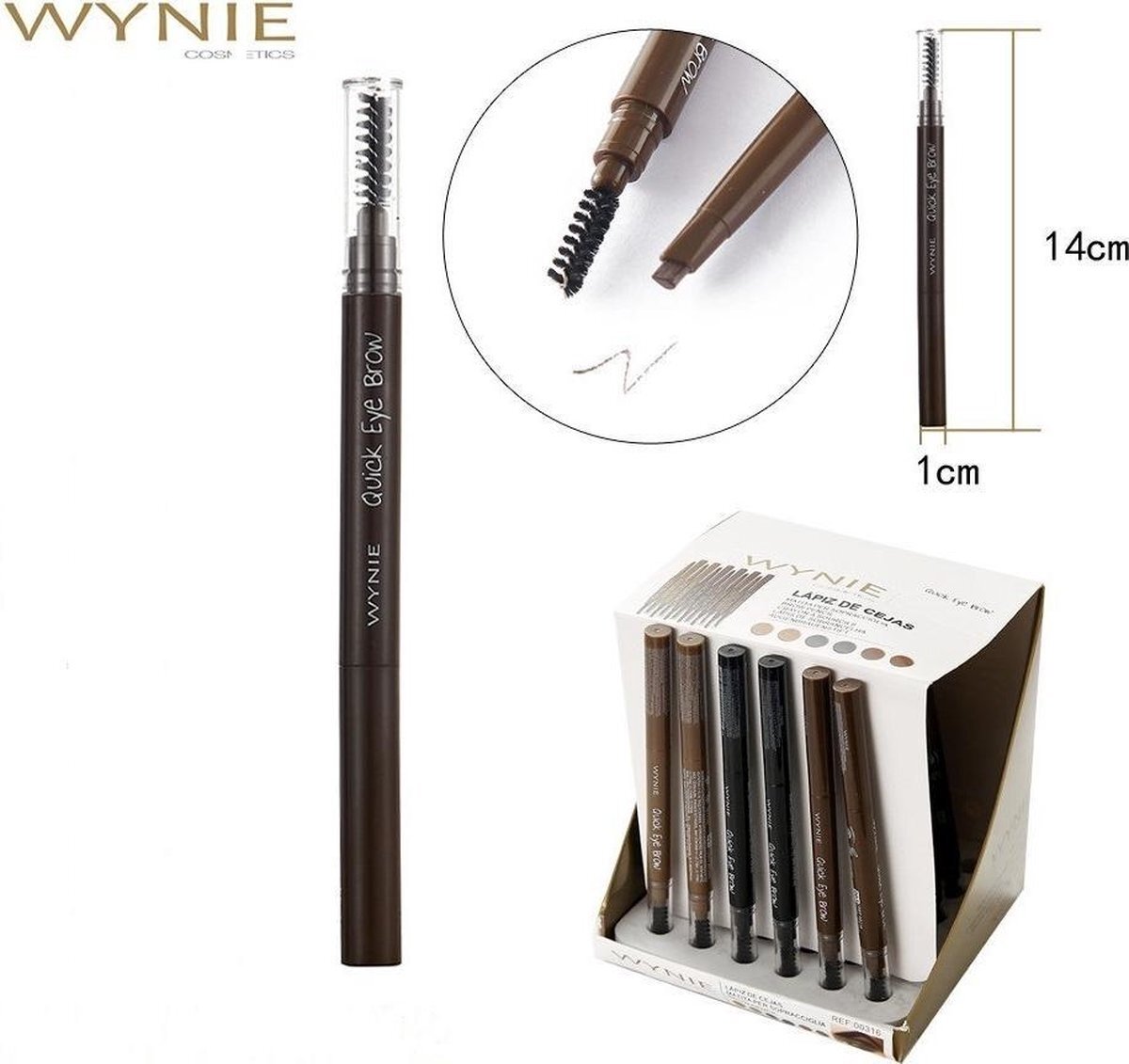 Wynie - Quick Eye Brow - Wenkbrauwpotlood met borsteltje - Donker Bruin/Dark Brown - Nummer 003 - 1 stuks