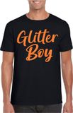 Bellatio Decorations Verkleed T-shirt voor heren - glitter boy - zwart - oranje glitter - carnaval M