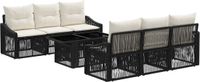 vidaXL Tuinbank - Set - 7-delig - Zwart en Crème Wit - Polyrattan