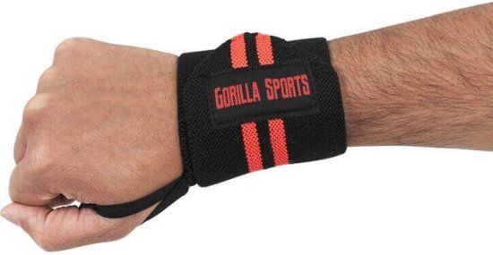 Gorilla Sports Polsbanden - Katoen - Elastisch - Zwart/Rood - Unisex - One size