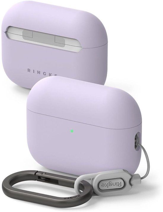 Ringke Silicone Hoesje Geschikt voor Apple AirPods Pro 3 - Siliconen Cover - Karabijnhaak - Case Paars