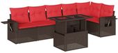 vidaXL Ensemble de banc de jardin 7 pièces avec coussins, marron, polyrotin
