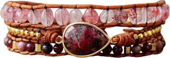 Marama Wikkelarmband Red Rhodonite - Edelsteen Rhodoniet - Damesarmband - 50 cm