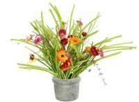 Bloembos Kunstgras Struik met Margrieten en Gerbera's in Pot