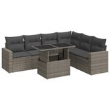VidaXL Loungeset 7-delig met kussens, poly rotan, grijs