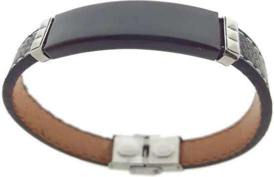 Aramat Jewels Leren plaatarmband zwart - zwart - heren - 20 cm