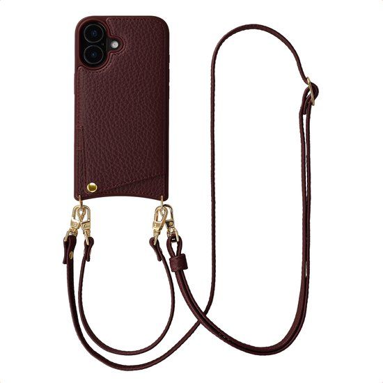 Selencia Hoesje - Geschikt voor Apple iPhone 16 - Backcover met koord en pashouder - Bold Burgundy