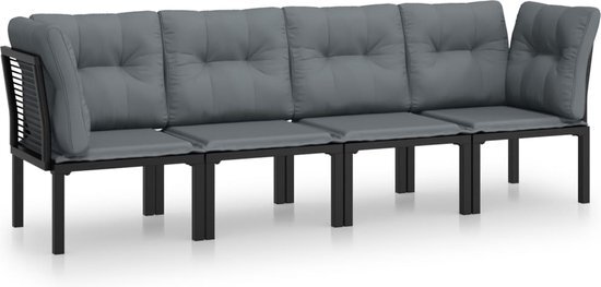 vidaXL 4-delige Loungeset poly rattan zwart en grijs