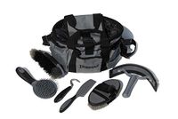 Rhinegold Grijze verzorgingstas met kit, 7-delige cadeauset voor paardenverzorging, inclusief alle soorten paardenhaarborstel, kerriekam en hoefplectrum met een multifunctionele paardenverzorgingszak