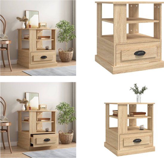 vidaXL Bijzettafel 50x50x60 cm Bewerkt Hout Sonoma Eikenkleurig