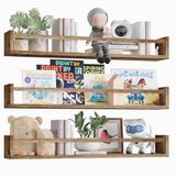 BAKAJI Set van 3 houten wandplanken, multifunctionele wandplanken en beschermlijst, rek voor slaapkamer, woonkamer, keuken, badkamer, boekenkast, ruimtebesparend, 3 x 60 cm (eiken)