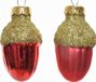 Decoris Eikel Glas Glans-Mat Glitter Kerstrood dia3x4cm