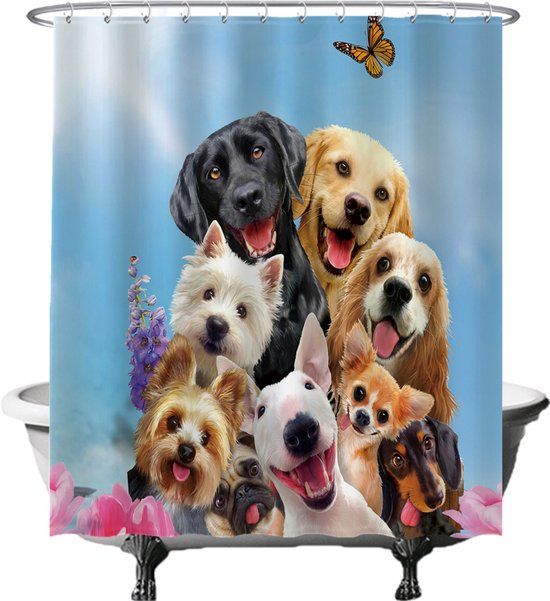 Ulticool Douchegordijn - Hond Dieren Honden - 180 x 200 cm - Blauw
