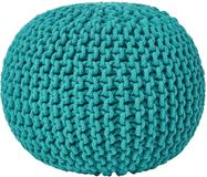 Homescapes Rond gebreide poef 100% katoen - Wintergroen - 35x40 cm