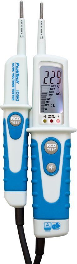 PeakTech 1090 AC/DC-spanningstester met RCD-test en LCD-display