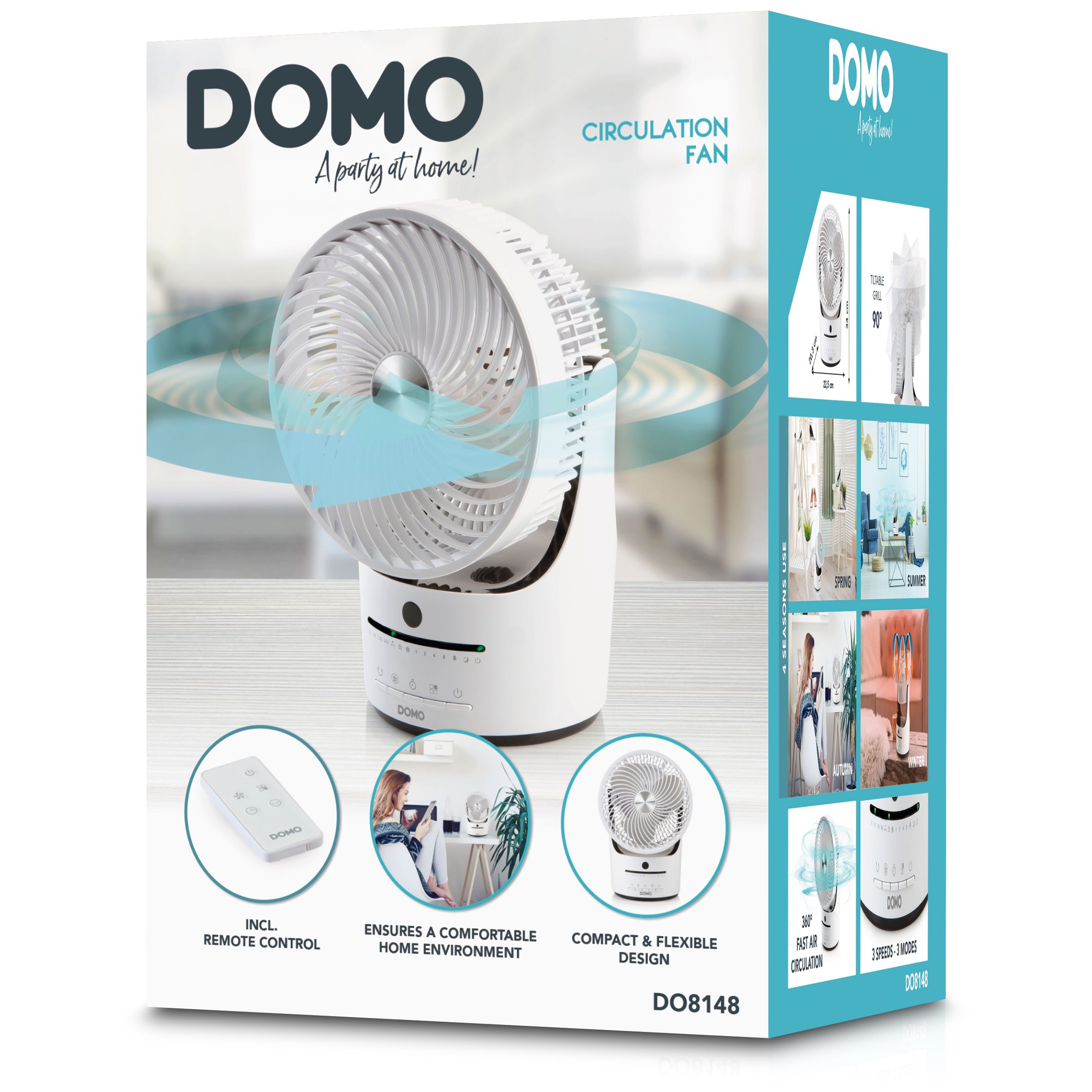 Domo DO8148 - Tafelventilator - Zwart/Wit - 3 Snelheden - Timer - Afstandsbediening
