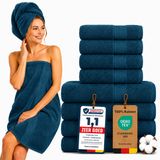 Komfortec Handdoekenset – Set van 8 - 4x Handdoek 50x100 cm en 4x Badhanddoek 70x140 cm - 100% Katoen - Petroleumblauw