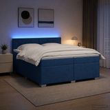 vidaXL Boxspringbed met matras en blauwe LED-verlichting, 200 x 200 cm, gestoffeerd