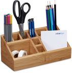 Relaxdays Pennenbakje bamboe, bureau organizer, pennen houder, hout bruin 10 vak