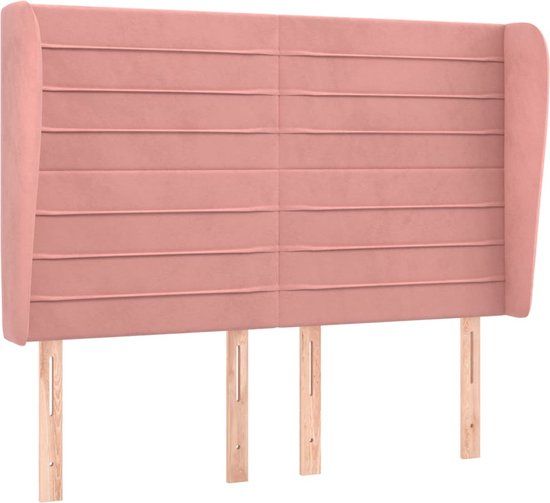 vidaXL Hoofdbord met randen fluweel roze 147x23x118/128 cm