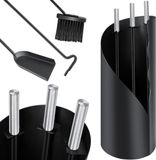 KESSER® Set de cheminée 4 pièces - Set d'outils de cheminée avec balai, pelle, tisonnier, support Poignées en acier inoxydable Acier Accessoires de cheminée - Noir