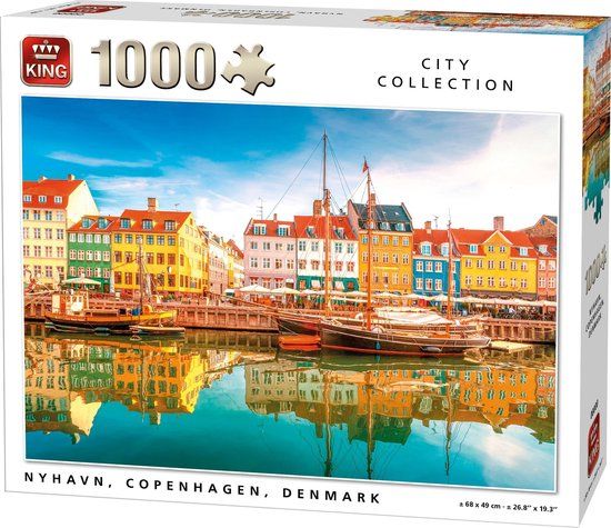 King Puzzel 1000 Stukjes - Nyhavn Kopenghagen Denemarken - Legpuzzel Steden - Volwassenen