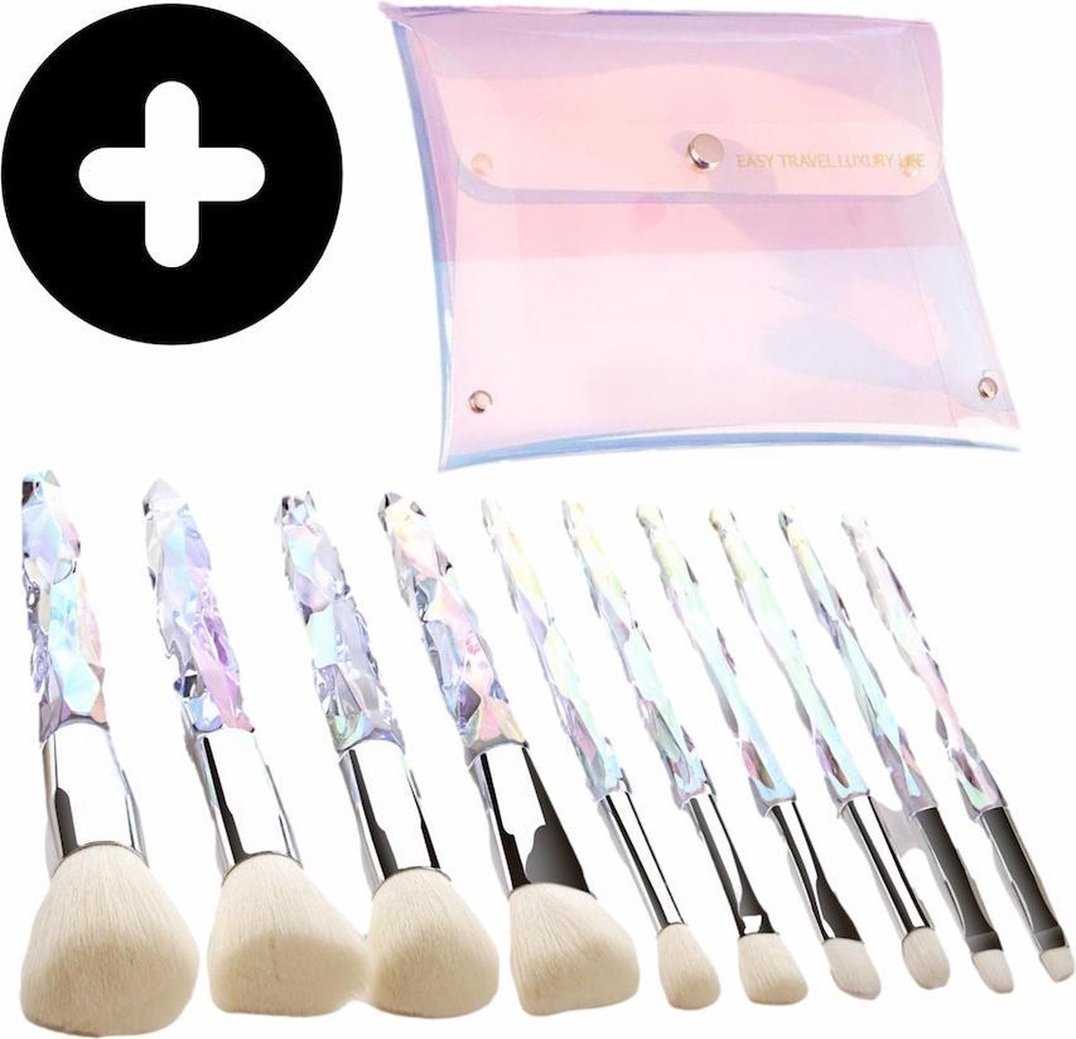 BeauRose Diamanten Make Up Kwasten Set - Make Up Brush - Oogschaduw - Foundation Kwast - Poeder Kwast - Brush - Make up - Cosmetica - Kwasten Set – Make Up Tasje - 10 Stuks