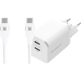 BlueBuilt Power Delivery Oplader met 2 Usb C Poorten 65W + Usb C Kabel 1,5m Nylon Wit