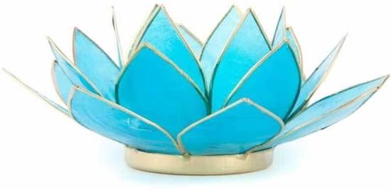Yogi & Yogini Lotus sfeerlicht blauw 5e chakra goudrand - 13.5 cm - S