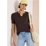 cecil Shirt met gespleten hals in effen kleur