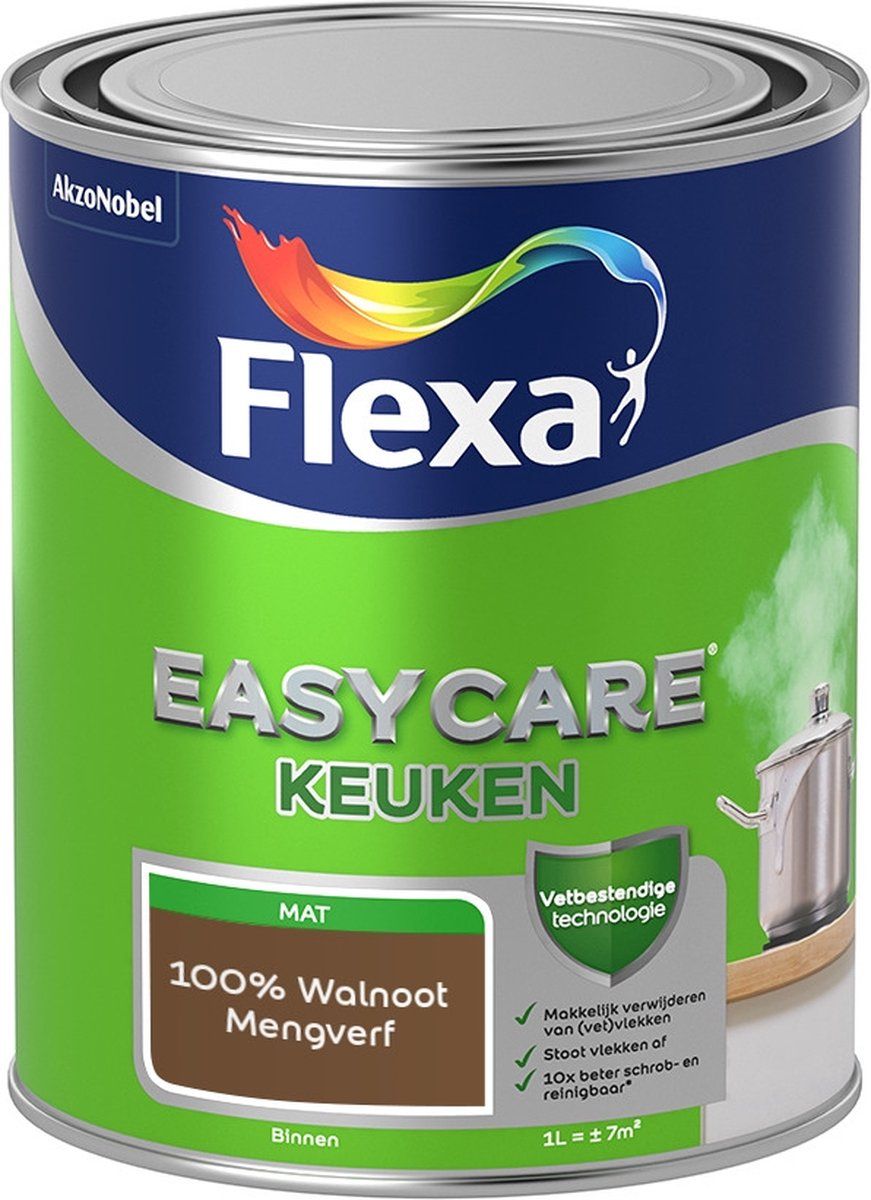 FLEXA Easycare Muurverf - Keuken - Mat - Mengkleur - 100% Walnoot - 1 liter