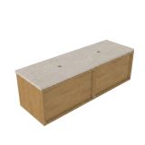 Saniclass Ensemble de meubles de salle de bain avec cadre en bois - 140x45x43cm - Plateau en pierre naturelle Travertin - sans trou de robinetterie - 2 tiroirs - chêne mat naturel (bois) SW1420775/SW1242433