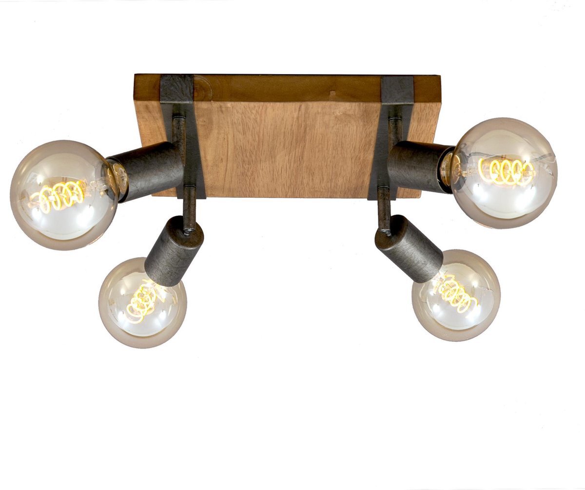 Briloner Leuchten - WOOD BASIC plafondlamp vierkant spots draaibaar 4xE27 25W zwart en Metaal grijs