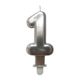 Homéa Birthday Candle Number 1 with Plastic Holder H 7.5 cm Silver-colored