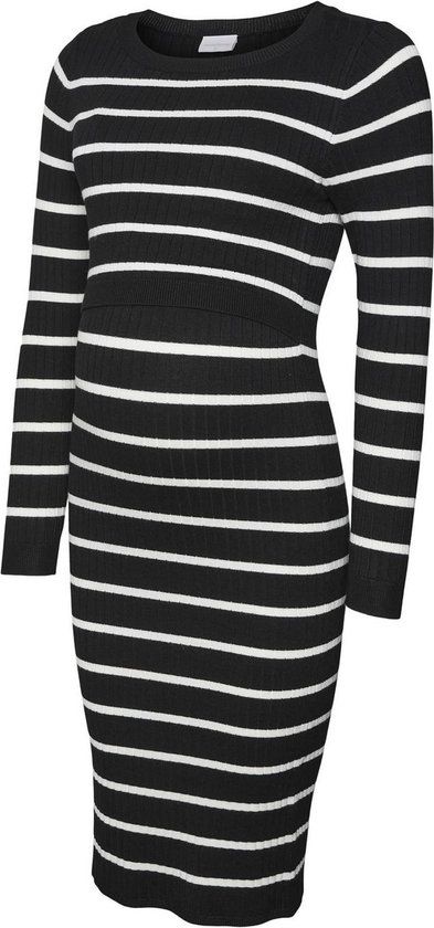 MAMALICIOUS MLNEWSIV JUNE LS UK KNIT DRESS - Zwangerschapsjurk - Zwart/Wit - Maat XL