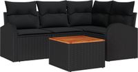 vidaXL Tuinbank Set 5-delig Zwart Polyrattan