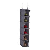 Relaxdays kast organizer hangend, 6 vakken, van stof, HxBxD: 99 x 15 x 30 cm, 2 haken, smalle schoenenopberger, grijs