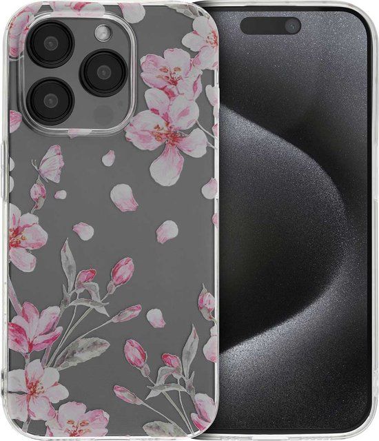iMoshion Hoesje iPhone 15 Pro - Siliconen Back Cover - Blossom Watercolor