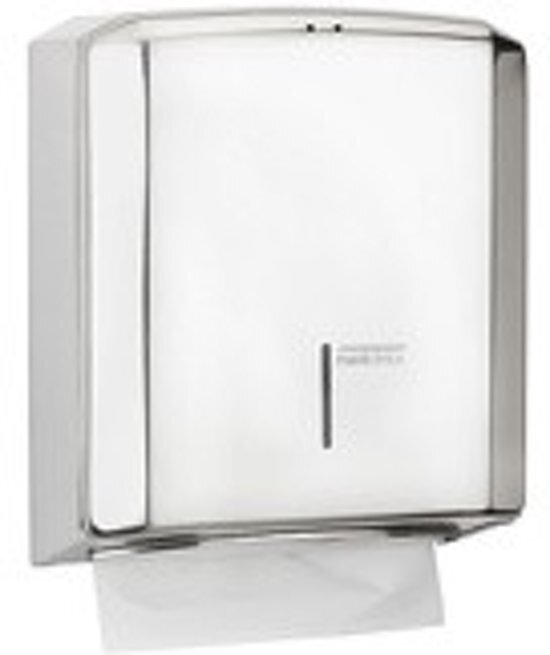Mediclinics Papieren handdoek dispenser met frontale venster geeft refill tijd vanaf wit