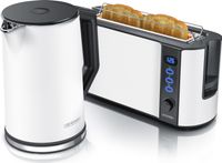 Arendo ontbijtset, 2-delig, waterkoker ELEGANT 1,5L met temperatuurregeling en broodrooster FRUKOST roestvrij staal, wit